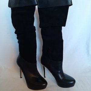 INC Black Suede and Leather Knee High Boots